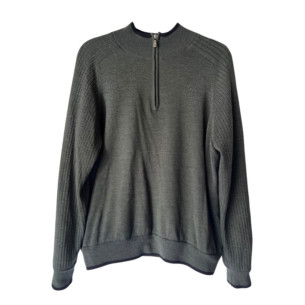Brooks Brothers Country Club ProSport Gray Merino Wool Lined 1/4 Zip Sweater M